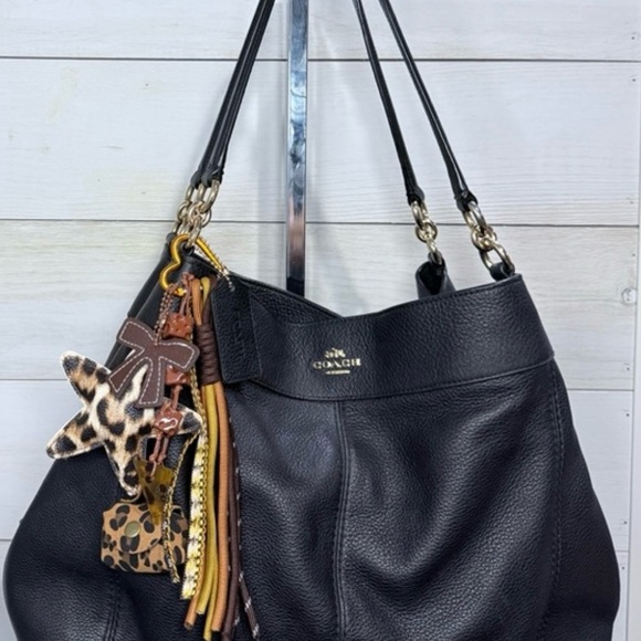Coach Black Leather Shoulder Bag with Tassel Accents - Picture 1 of 16